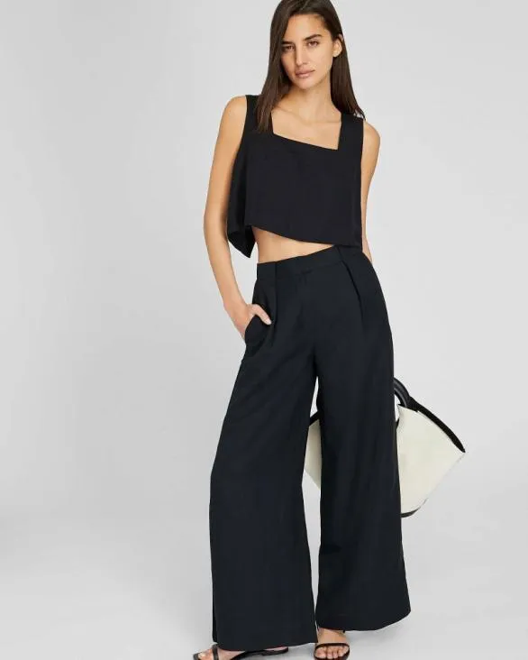 Club Monaco Pants Wide Leg Linen Blend Trouser Black 8211 Women