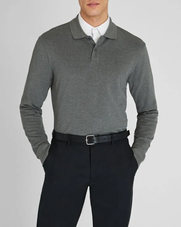 Club Monaco Polos Long Sleeve Clean Piqu Polo Heather Grey 8211 Men