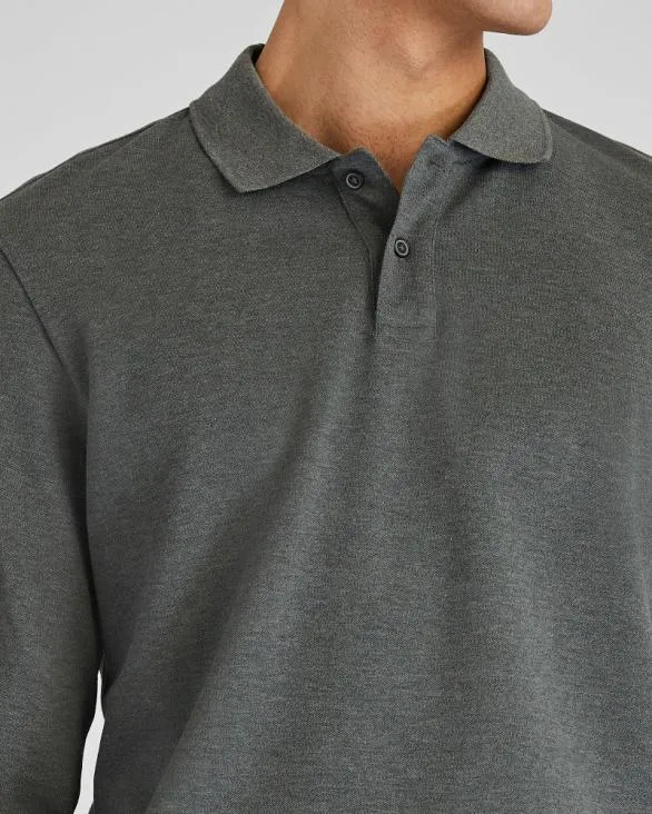 Club Monaco Polos Long Sleeve Clean Piqu Polo Heather Grey 8211 Men