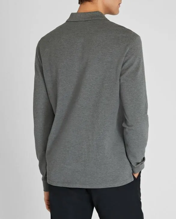 Club Monaco Polos Long Sleeve Clean Piqu Polo Heather Grey 8211 Men