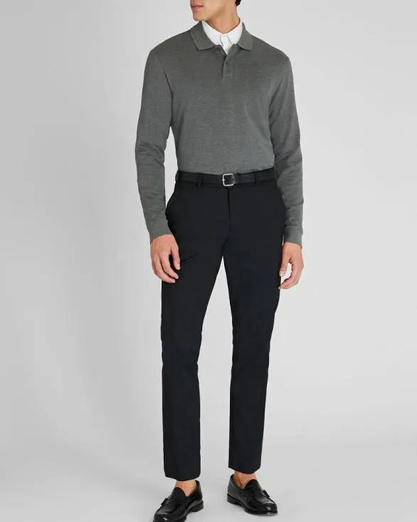 Club Monaco Polos Long Sleeve Clean Piqu Polo Heather Grey 8211 Men