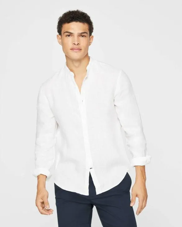 Club Monaco Shirts Band Collar Linen Shirt White 8211 Men