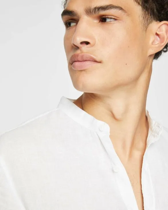 Club Monaco Shirts Band Collar Linen Shirt White 8211 Men