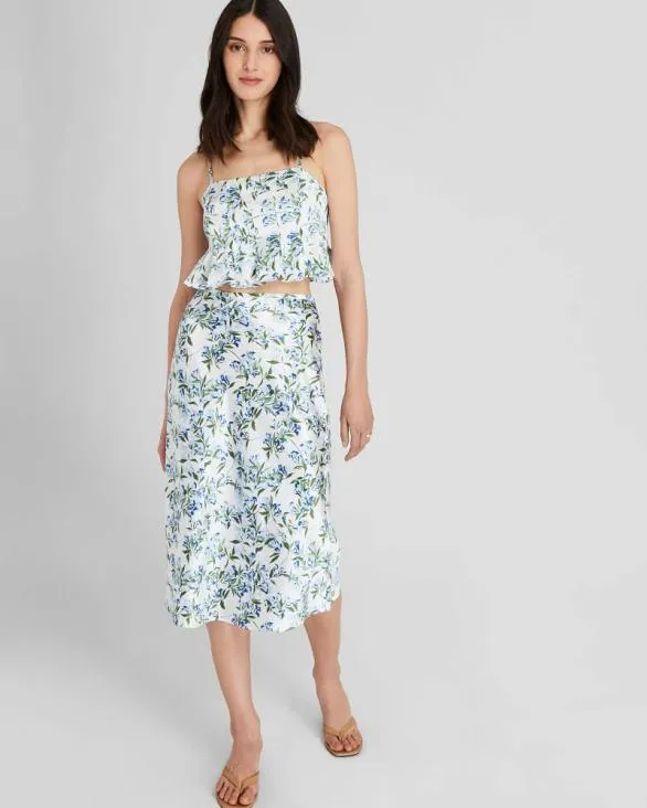 Club Monaco Skirts Floral Print Silk Charmeuse Midi Skirt Blue Print 8211 Women