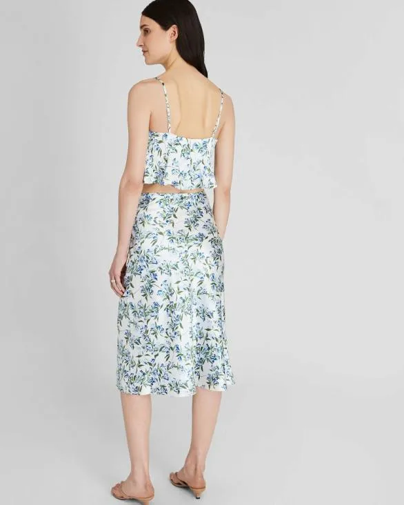 Club Monaco Skirts Floral Print Silk Charmeuse Midi Skirt Blue Print 8211 Women