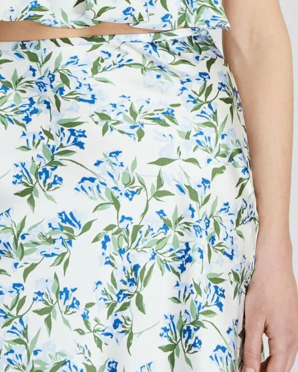 Club Monaco Skirts Floral Print Silk Charmeuse Midi Skirt Blue Print 8211 Women