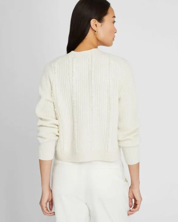Club Monaco Sweaters Cashmere Cropped Fringe Sweater Ivory Mix 8211 Women
