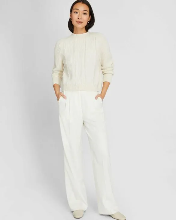 Club Monaco Sweaters Cashmere Cropped Fringe Sweater Ivory Mix 8211 Women