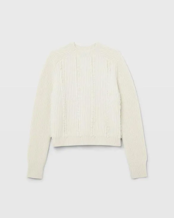 Club Monaco Sweaters Cashmere Cropped Fringe Sweater Ivory Mix 8211 Women