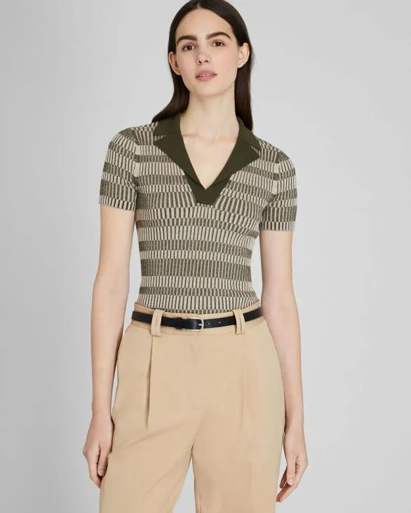 Club Monaco Sweaters Ribbed Johnny Collar Sweater Tee Green Mix 8211 Women