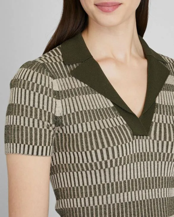 Club Monaco Sweaters Ribbed Johnny Collar Sweater Tee Green Mix 8211 Women