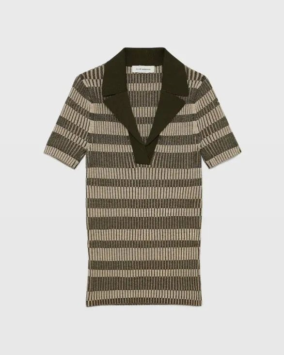 Club Monaco Sweaters Ribbed Johnny Collar Sweater Tee Green Mix 8211 Women