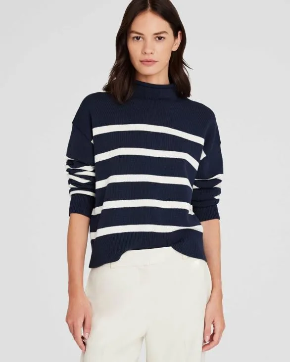 Club Monaco Sweaters Striped Nautical Mockneck Sweater Navy Base 8211 Women