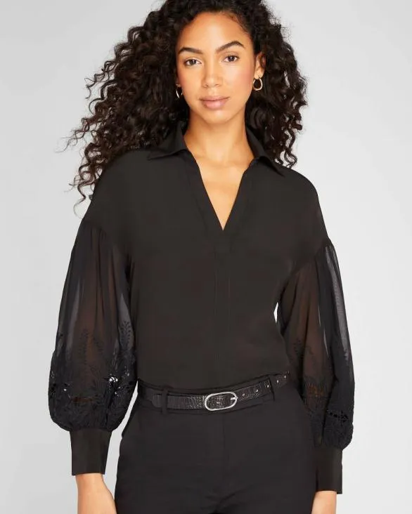 Club Monaco Tops Embroidered Balloon Sleeve Blouse Black 8211 Women