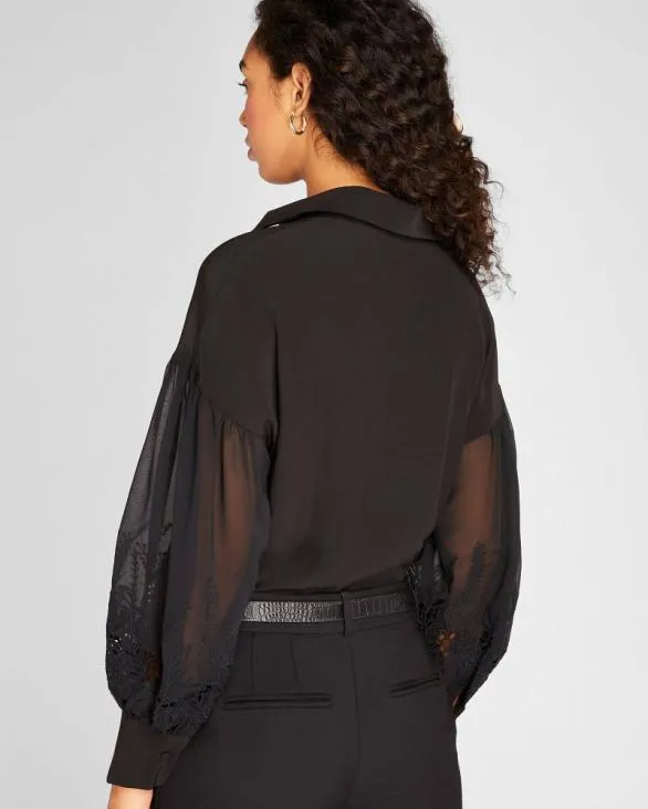 Club Monaco Tops Embroidered Balloon Sleeve Blouse Black 8211 Women