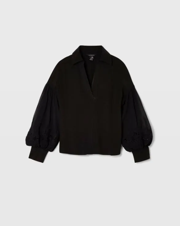Club Monaco Tops Embroidered Balloon Sleeve Blouse Black 8211 Women
