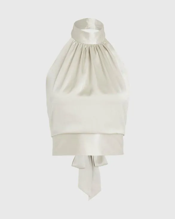 Club Monaco Tops Silk Charmeuse Tie Halter Top Champagne 8211 Women