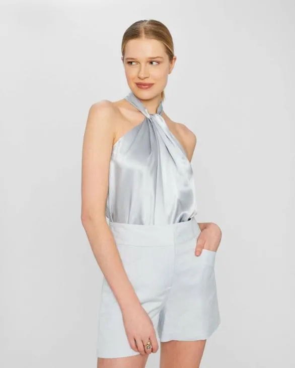 Club Monaco Tops Silk Drape Halter Top Grey 8211 Women