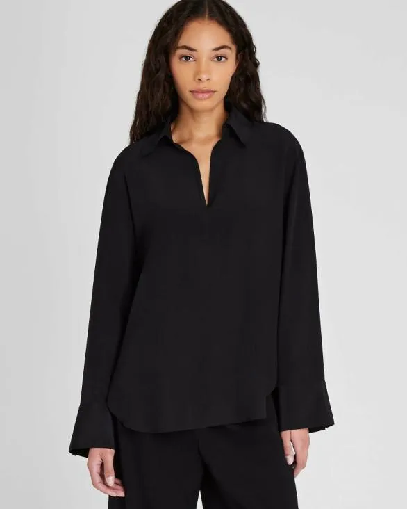 Club Monaco Tops Silk Popover Shirt Black 8211 Women