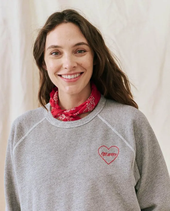 CollectionTees and Sweats The Great The Mom Embroidered College Sweatshirt Varsity Grey With Red