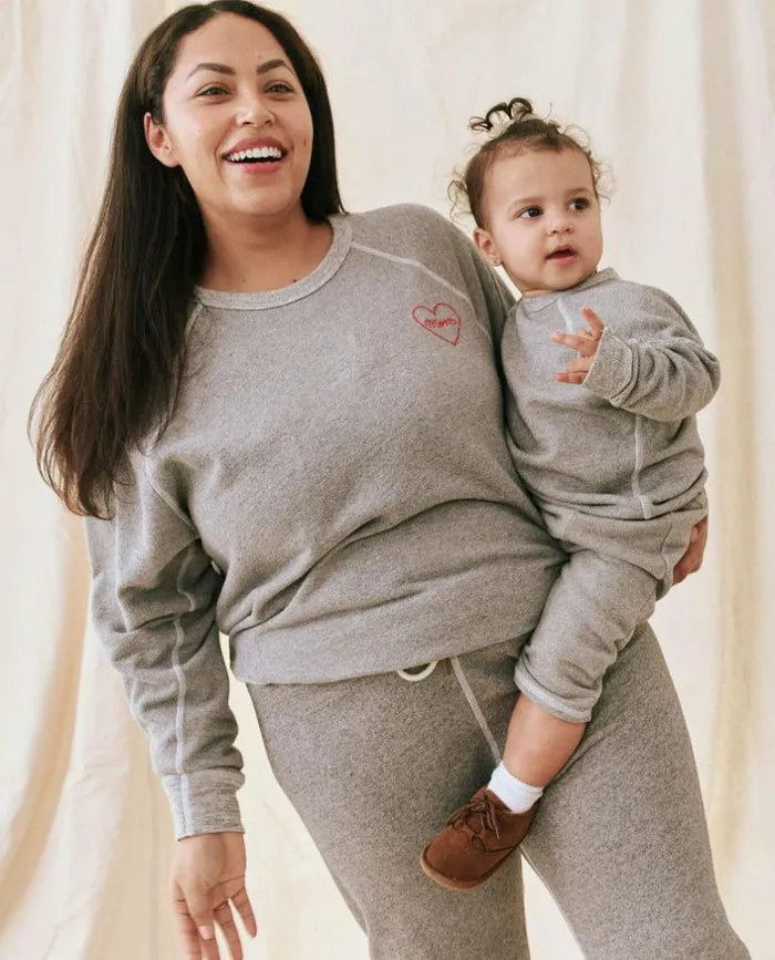 CollectionTees and Sweats The Great The Mom Embroidered College Sweatshirt Varsity Grey With Red