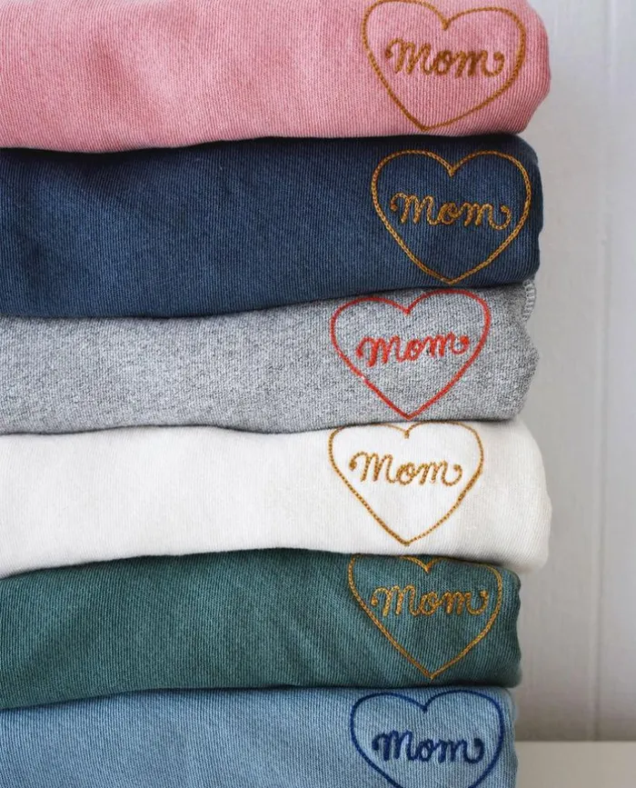 CollectionTees and Sweats The Great The Mom Embroidered College Sweatshirt Varsity Grey With Red