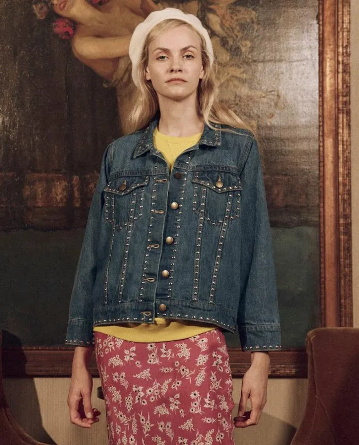 Collection The Great The Studded Denim Jacket Electric Blue Wash