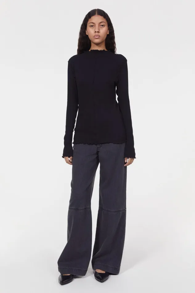 Columbina Rib Jersey Top Black Women Rodebjer Tops