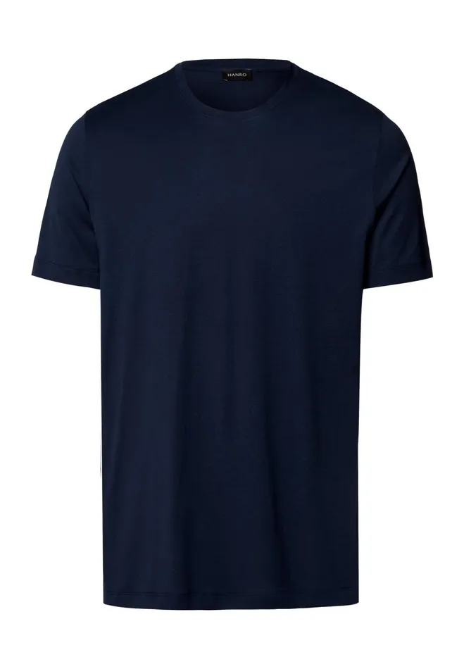 Cotton Crew Neck TShirt Deep Navy Men HANRO Pajama Tops