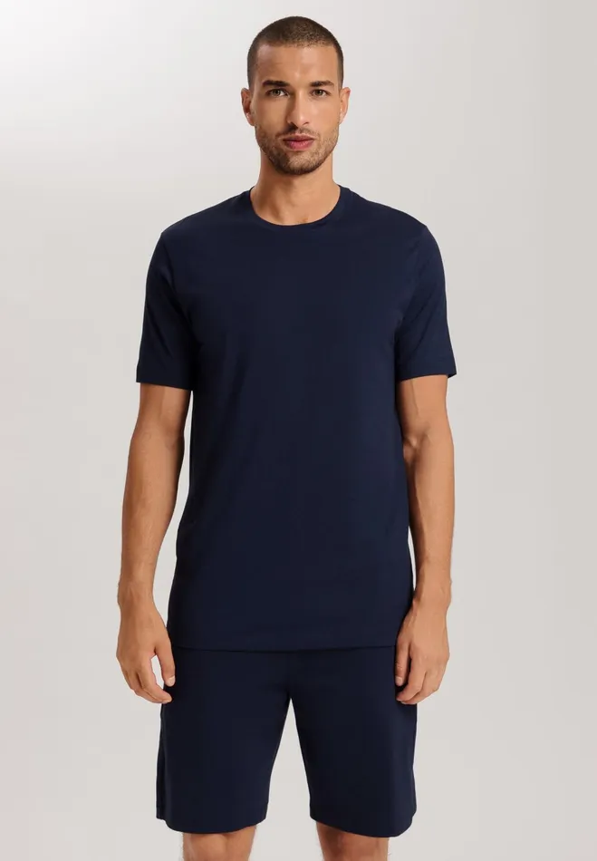 Cotton Crew Neck TShirt Deep Navy Men HANRO Pajama Tops