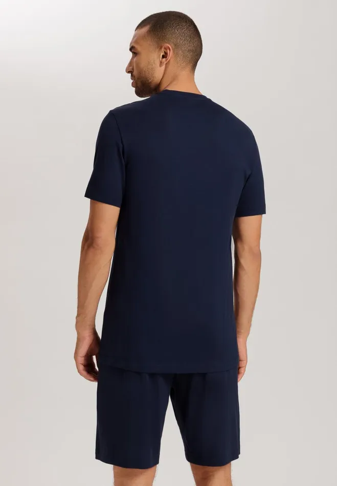 Cotton Crew Neck TShirt Deep Navy Men HANRO Pajama Tops