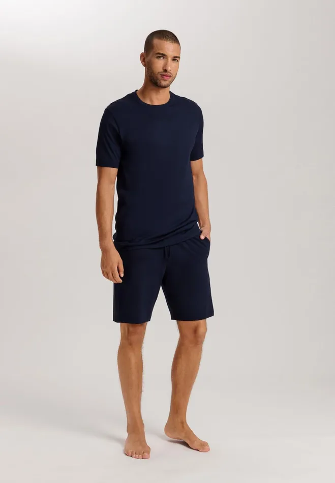 Cotton Crew Neck TShirt Deep Navy Men HANRO Pajama Tops