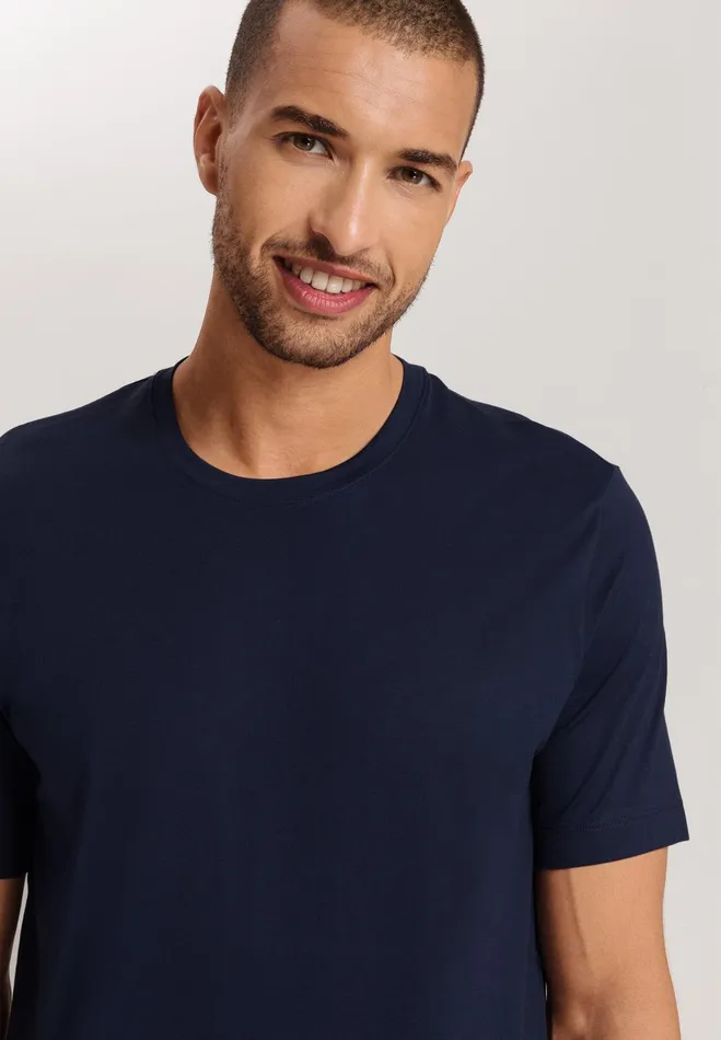 Cotton Crew Neck TShirt Deep Navy Men HANRO Pajama Tops