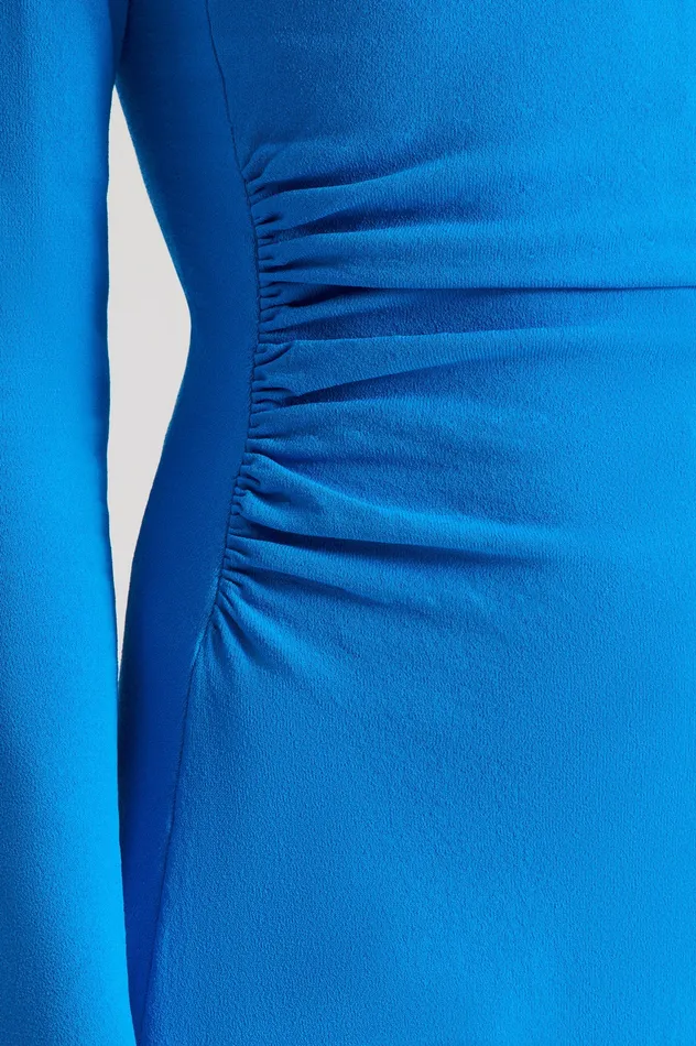 CREPE KNIT DRAPE GATHER DRESS SAPPHIRE Dresses Scanlan Theodore Women CREPE KNIT DRAPE GATHER DRESS SAPPHIRE Dresses Scanlan Theodore Women