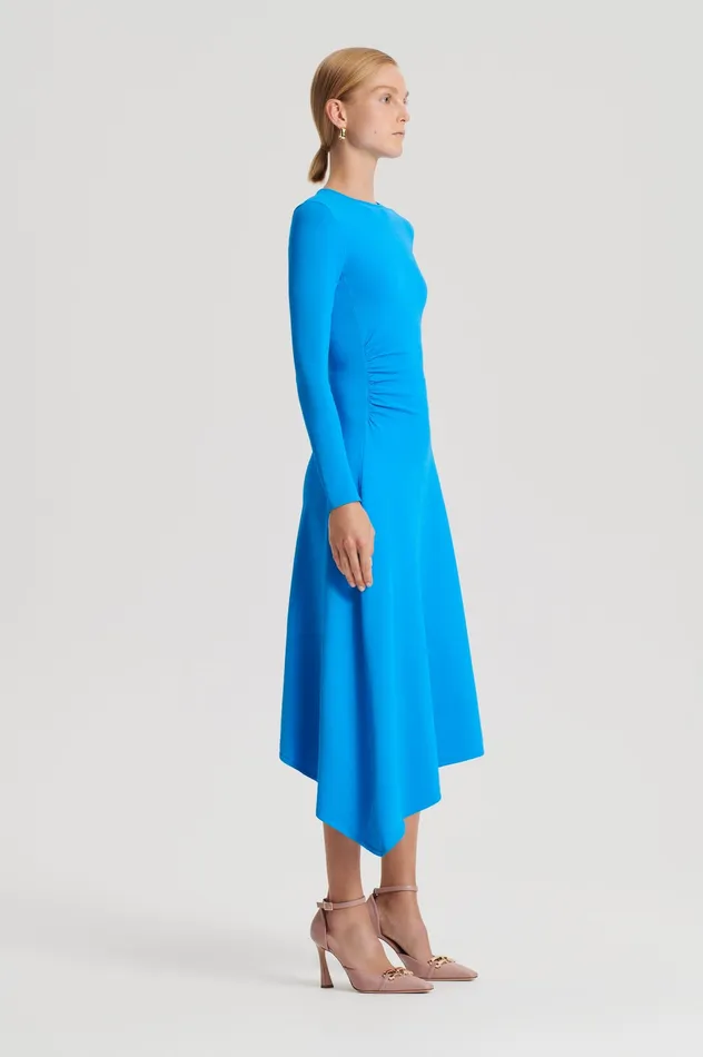 CREPE KNIT DRAPE GATHER DRESS SAPPHIRE Dresses Scanlan Theodore Women CREPE KNIT DRAPE GATHER DRESS SAPPHIRE Dresses Scanlan Theodore Women
