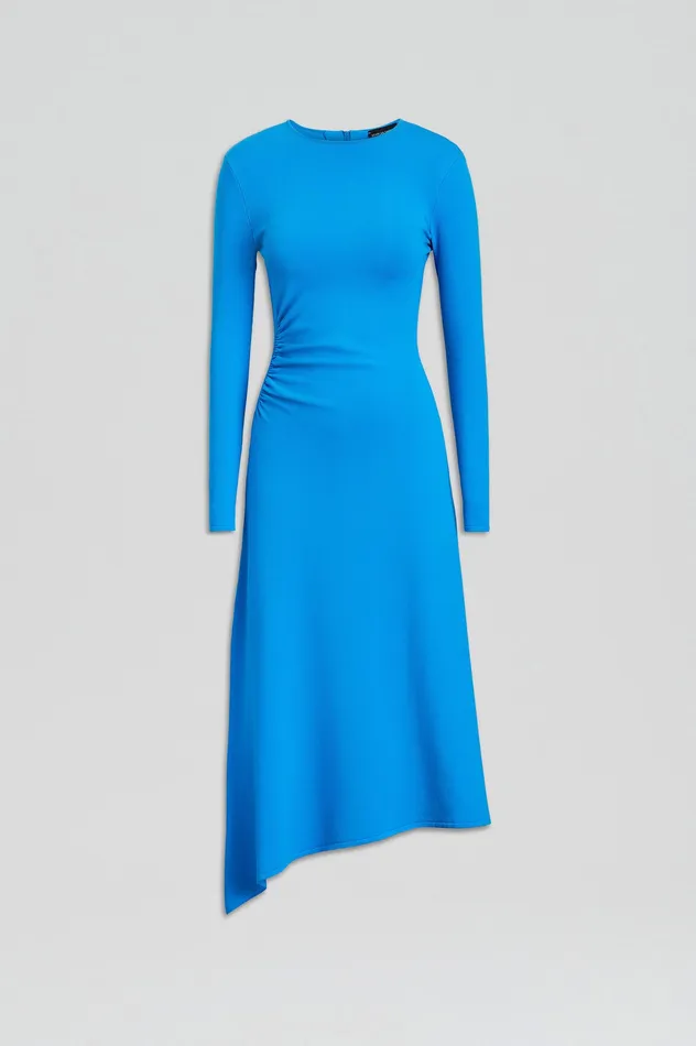 CREPE KNIT DRAPE GATHER DRESS SAPPHIRE Dresses Scanlan Theodore Women CREPE KNIT DRAPE GATHER DRESS SAPPHIRE Dresses Scanlan Theodore Women