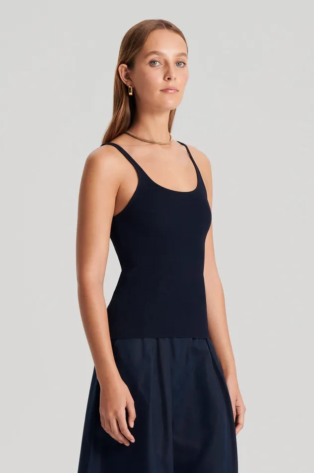 CREPE KNIT RIB SINGLET NAVY Tops Scanlan Theodore Women CREPE KNIT RIB SINGLET NAVY Tops Scanlan Theodore Women
