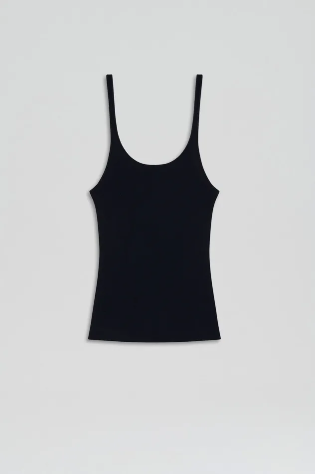 CREPE KNIT RIB SINGLET NAVY Tops Scanlan Theodore Women CREPE KNIT RIB SINGLET NAVY Tops Scanlan Theodore Women
