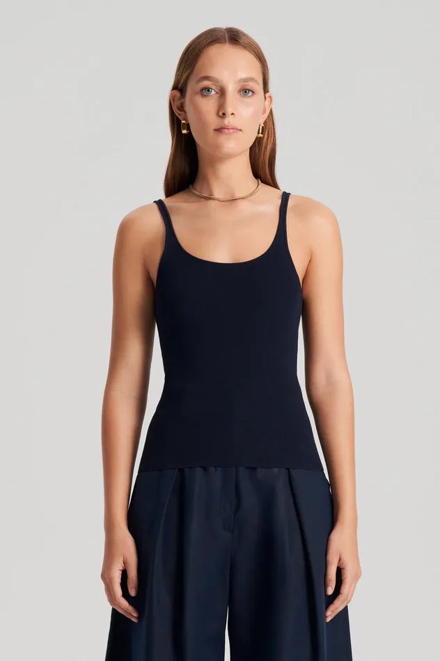 CREPE KNIT RIB SINGLET NAVY Tops Scanlan Theodore Women CREPE KNIT RIB SINGLET NAVY Tops Scanlan Theodore Women