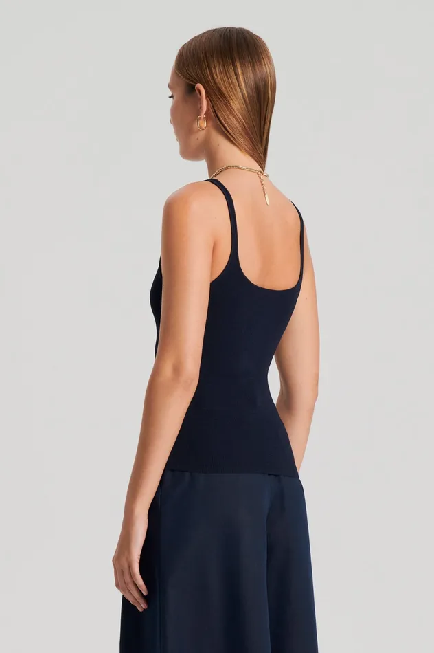 CREPE KNIT RIB SINGLET NAVY Tops Scanlan Theodore Women CREPE KNIT RIB SINGLET NAVY Tops Scanlan Theodore Women