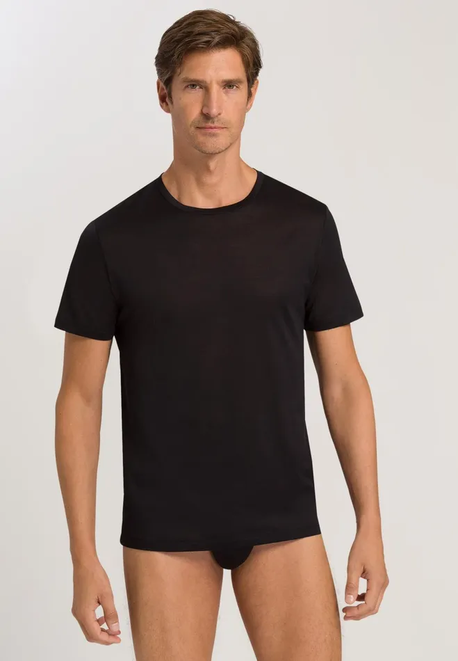 Crew Neck Cotton TShirt Black Men HANRO Loungewear