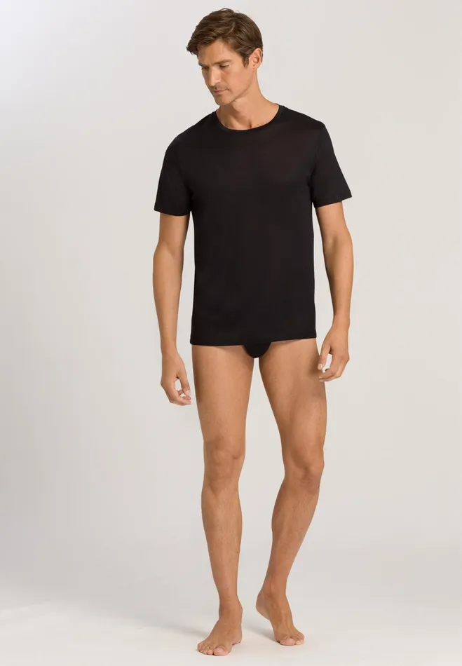 Crew Neck Cotton TShirt Black Men HANRO Loungewear