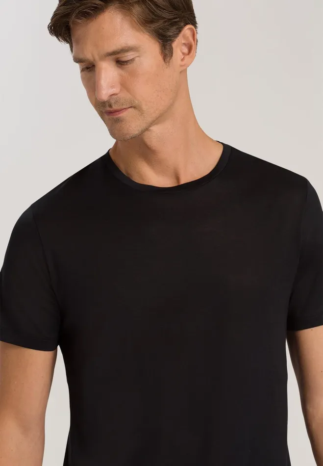Crew Neck Cotton TShirt Black Men HANRO Loungewear