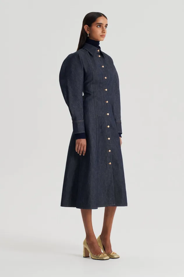 Denim Scanlan Theodore Women DENIM COCOON SLEEVE MIDI DRESS INDIGO B Denim Scanlan Theodore Women DENIM COCOON SLEEVE MIDI DRESS INDIGO B