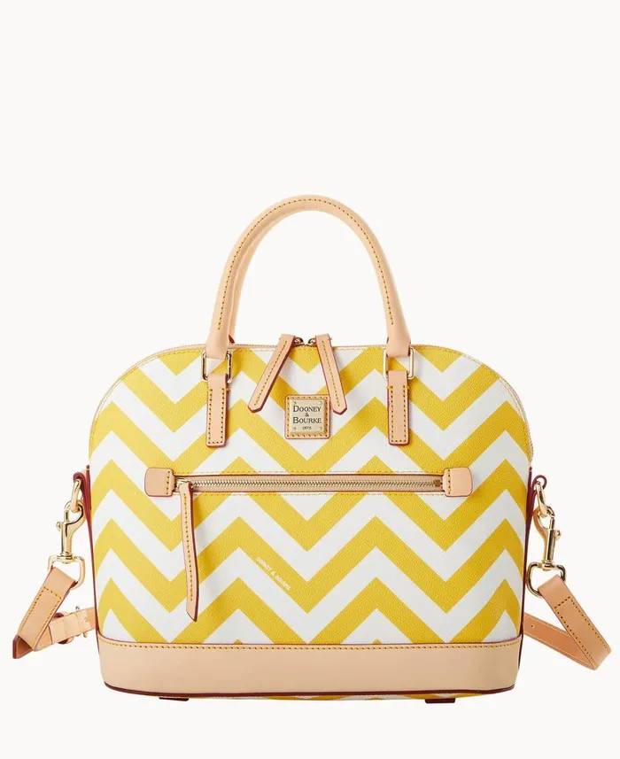 Dooney and Bourke Satchels Chevron Domed Zip Satchel Yellow 8211 WomenMen