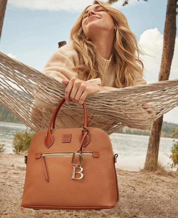Dooney and Bourke Satchels Pebble Grain Large Domed Satchel Caramel 8211 WomenMen