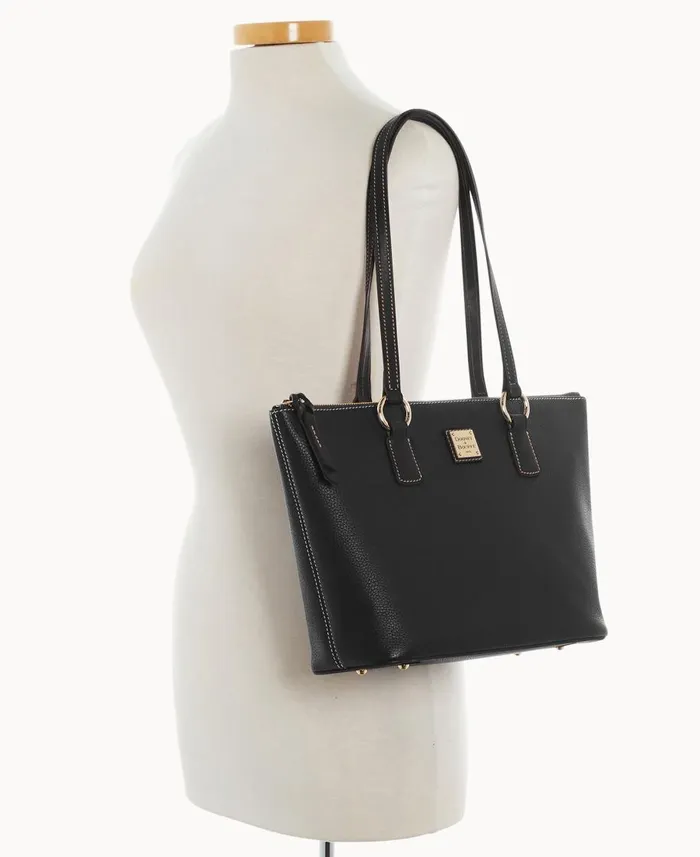 Dooney and Bourke Totes Pebble Grain Small Wren Zip Tote Black Black 8211 WomenMen