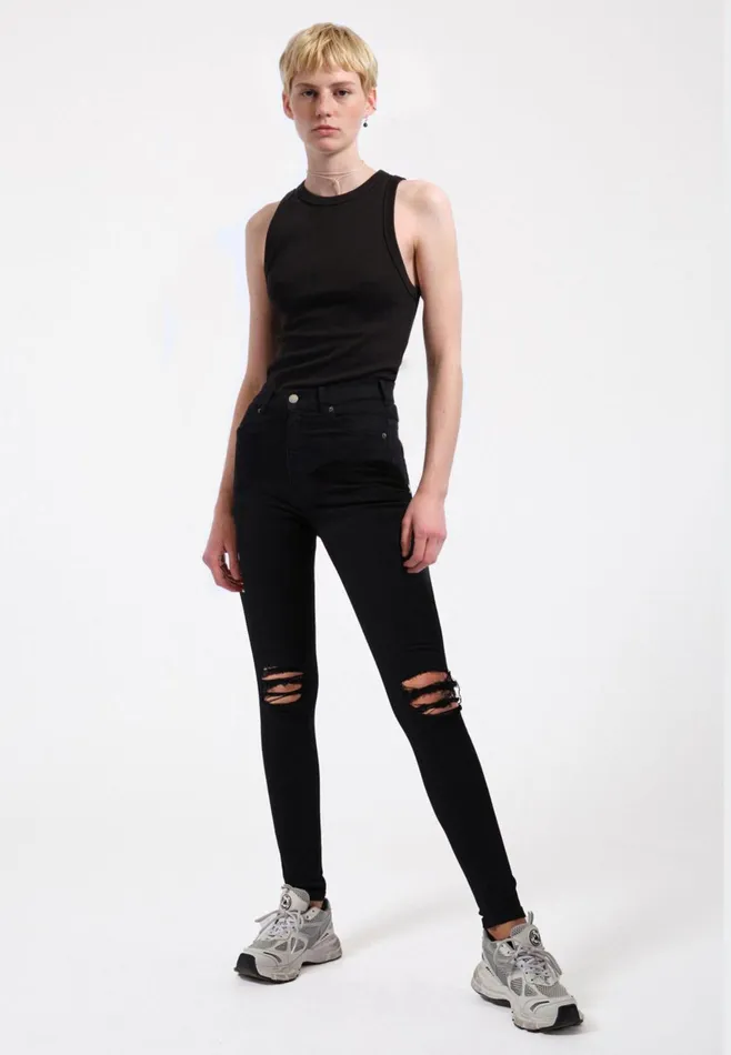 Dr Denim Super Skinny Women Moxy 8211 Black Ripped Knees Black Ripped Knees