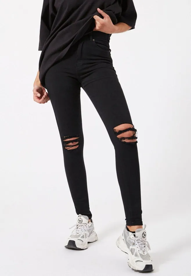 Dr Denim Super Skinny Women Moxy 8211 Black Ripped Knees Black Ripped Knees