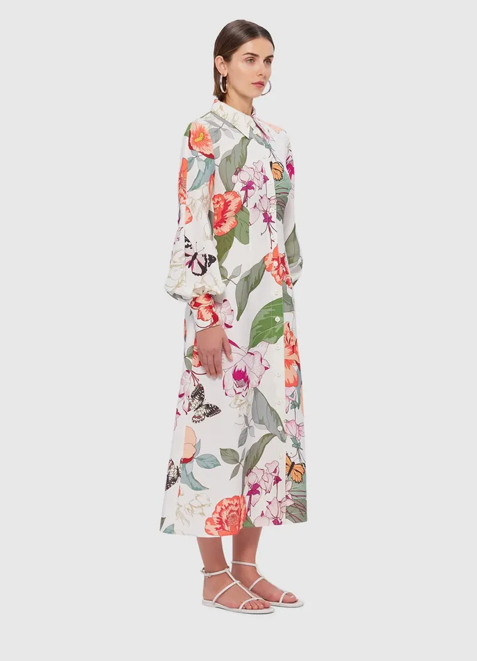 Dresses and Jumpsuits Cecilia Linen Midi Dress 8211 Lush Print in White 8211 LEO LIN Women